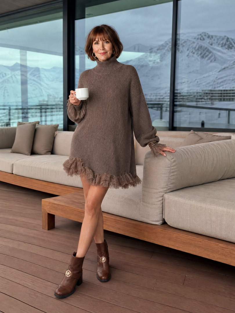 Eirwenna | Turtleneck Fringe Hem Mini Dress