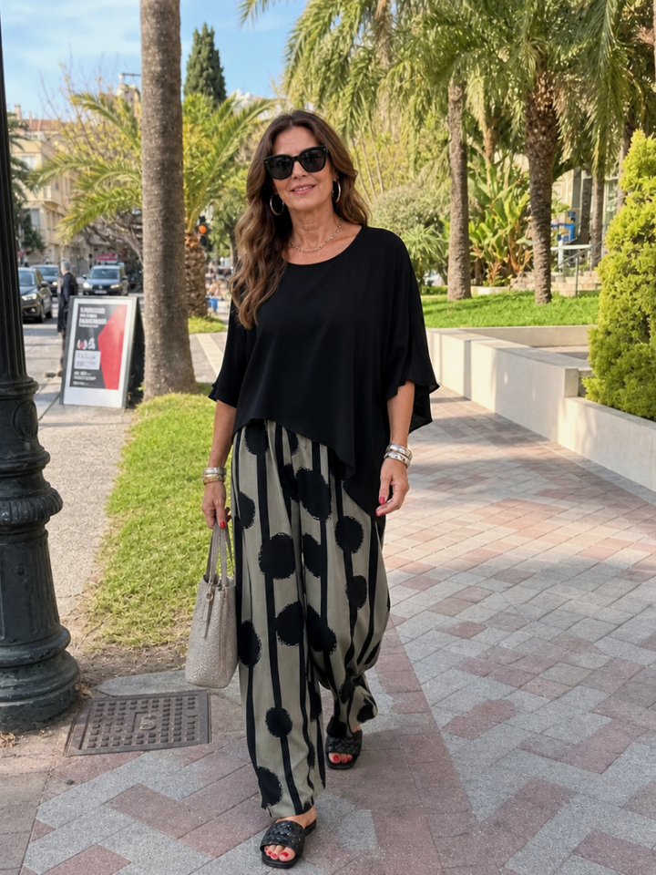 Reese | Flowing Top And Abstract Wide Leg Pants Set