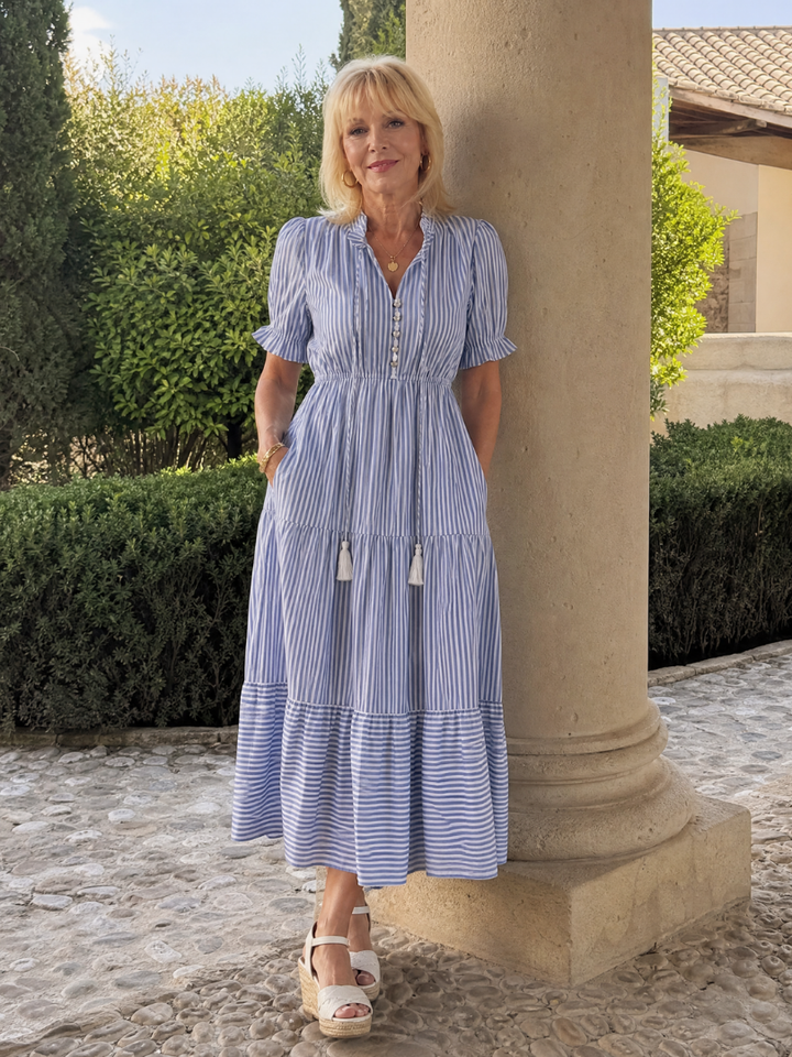 Kelsey | Striped Button Front Tiered Midi Dress