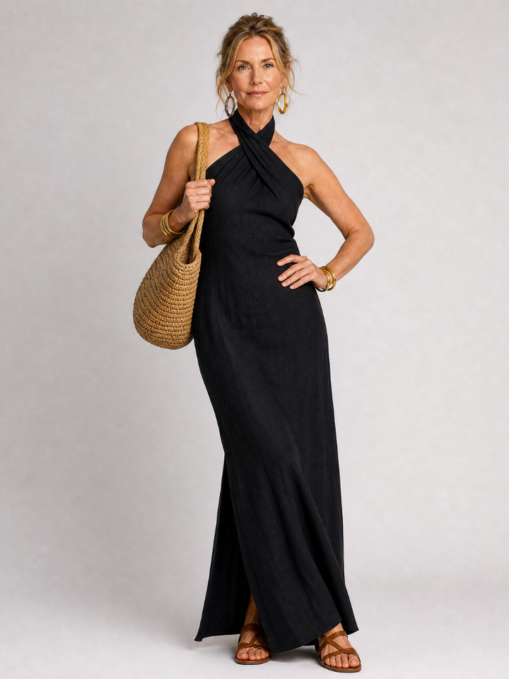 Ajolene | Halter Neck Column Maxi Dress
