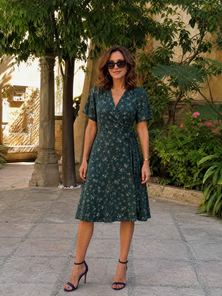 Brooke | Floral Wrap Style Short Sleeve Midi Dress