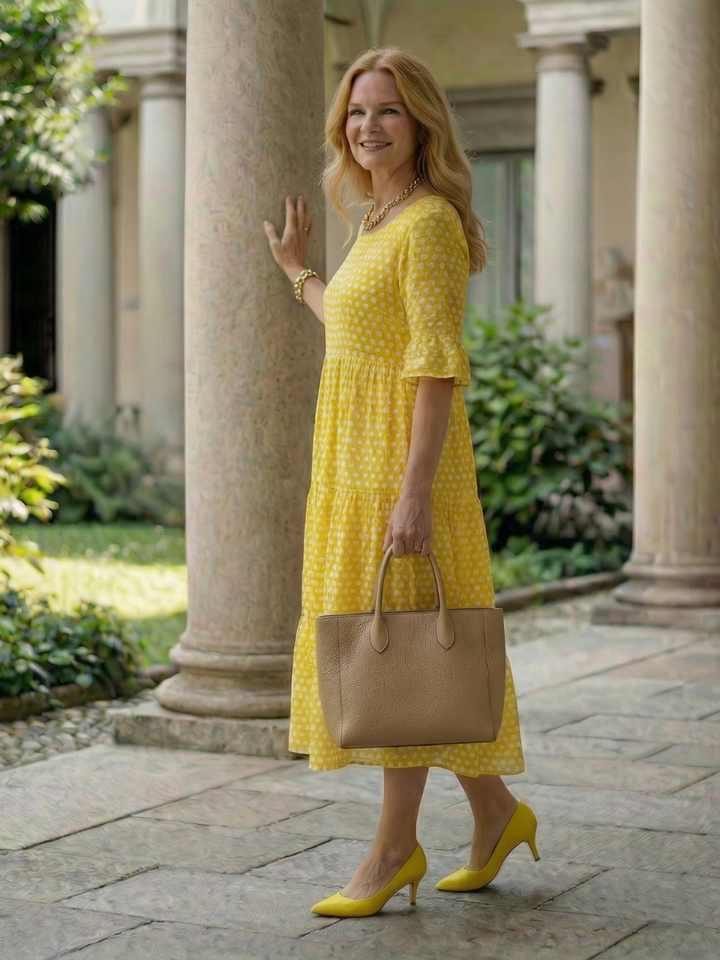 Arlo | Polka Dot Tiered Midi Dress Short Sleeve