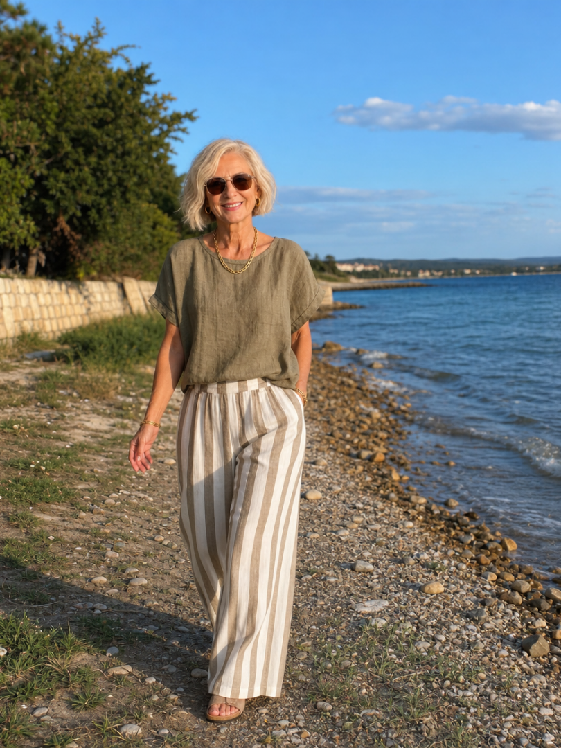 Anna | Relaxed Top And Striped Wide Leg Pants Set