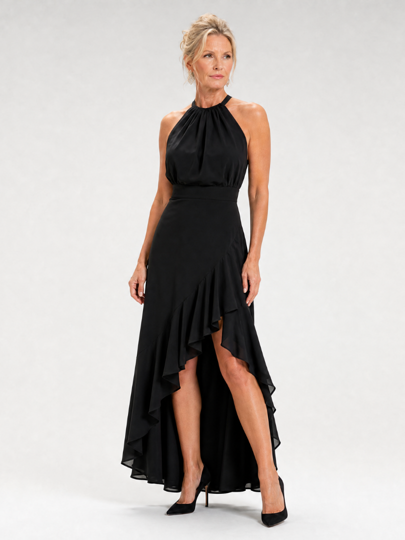 Vikal | Halter Neck High Low Ruffle Dress