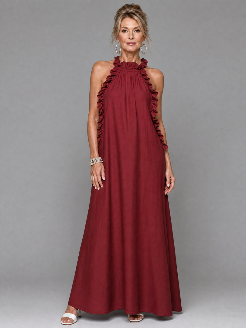 Euman | Sleeveless Ruffle Neck Maxi Dress