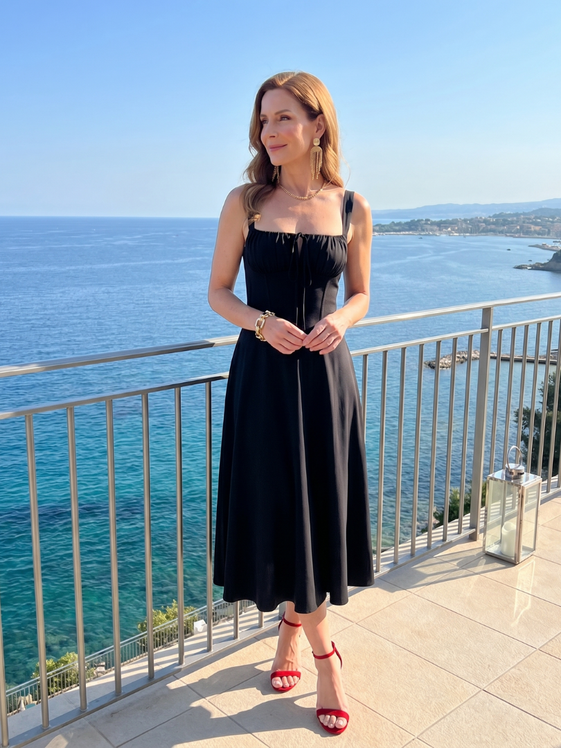 Zenobia | Spaghetti Strap Ruched Bodice Midi Dress