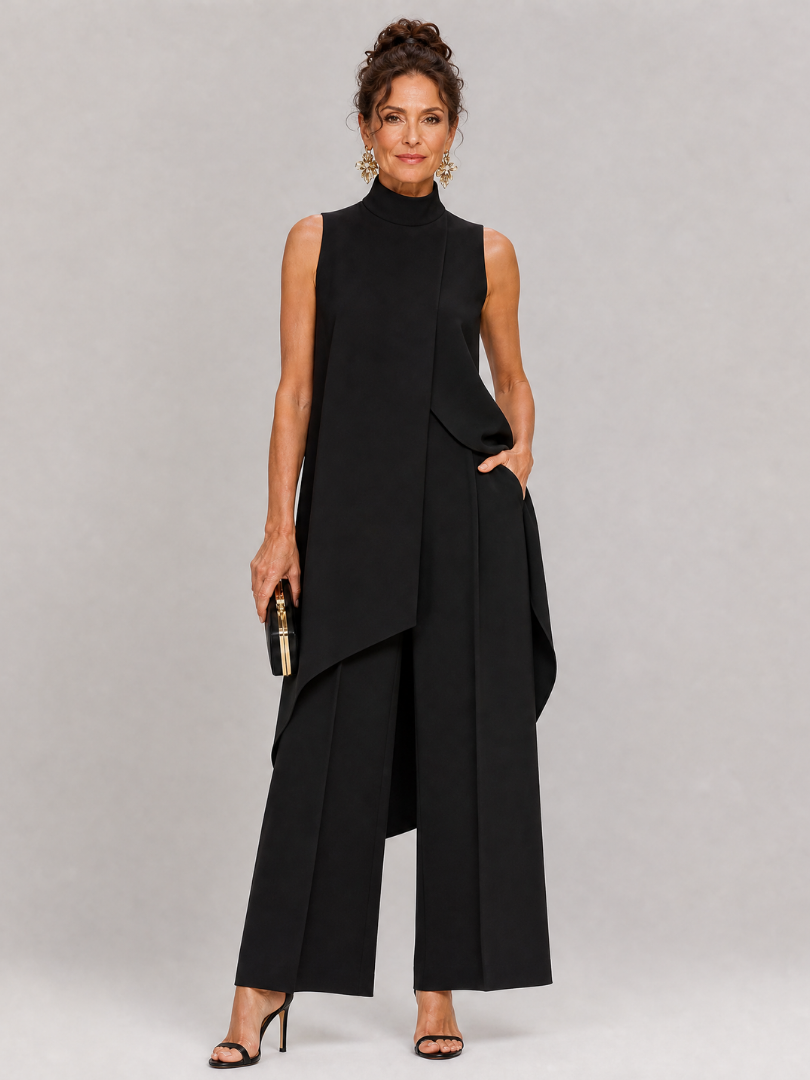 Cozima | Sleeveless Mock Neck Draped Jumpsuit