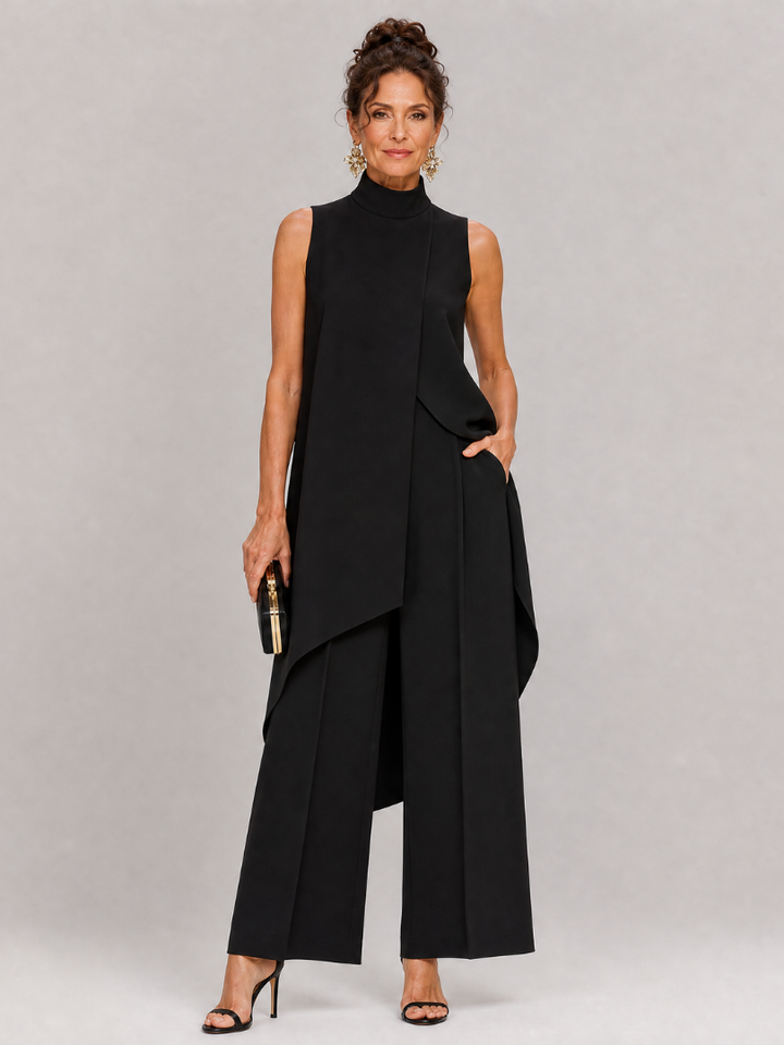 Cozima | Sleeveless Mock Neck Draped Jumpsuit