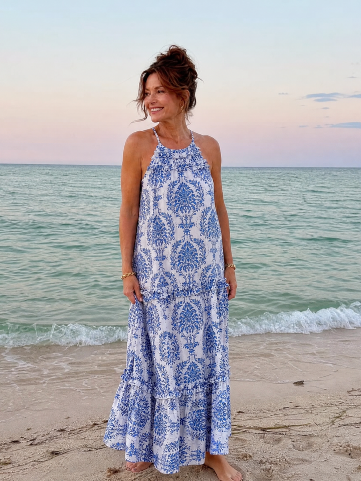 Imene | Sleeveless Mixed Print Midi Dress