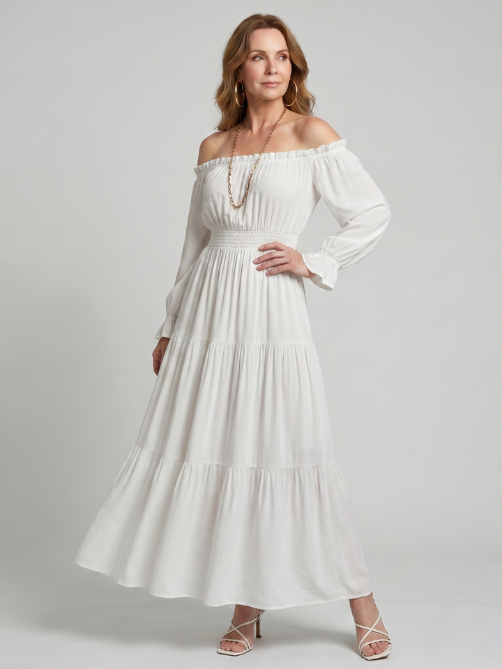 Anora | Off Shoulder Side Slit Midi Dress