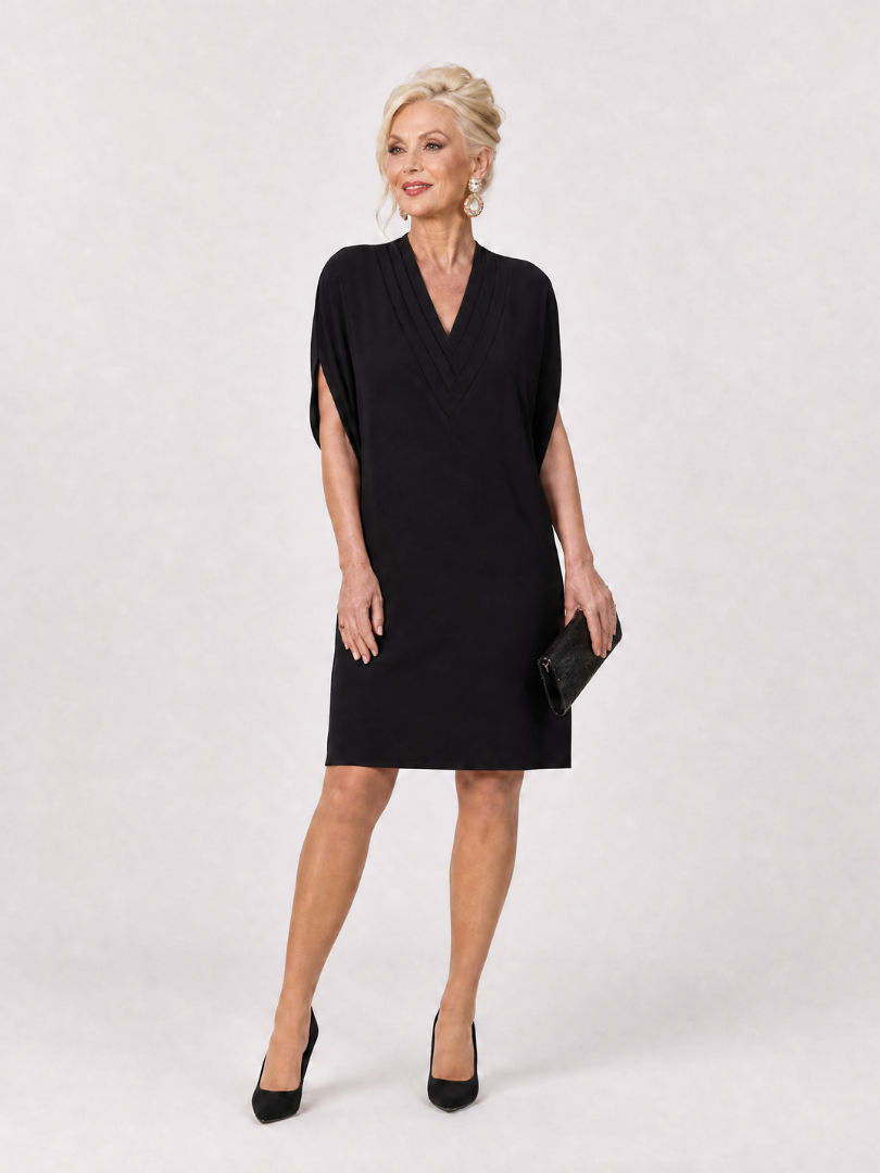 Zekar | V Neck Short Sleeve Knee Length Dress