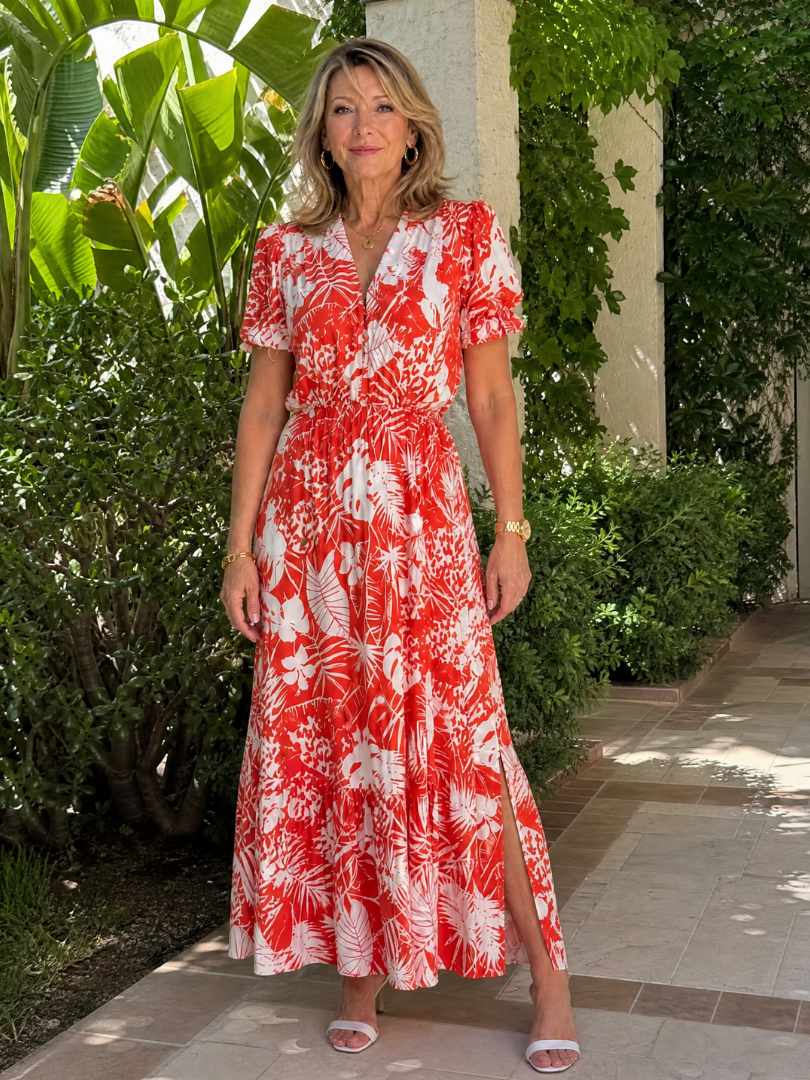 Charlotte | Floral V Neck Short Sleeve Midi Dress