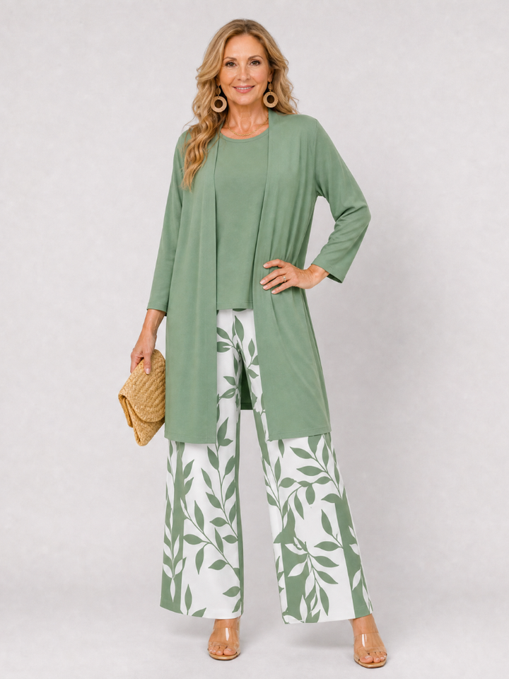 Aureliah | Printed Open Front Three Piece Pant Set