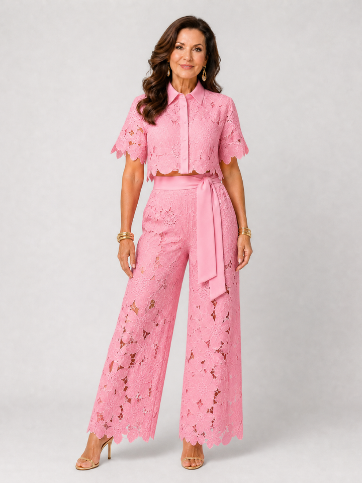 Zelmira | Lace Button Front Two Piece Pant Set