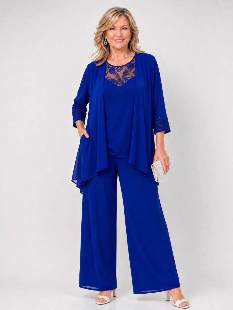 Leocadia | Lace Neck Three Piece Pant Set