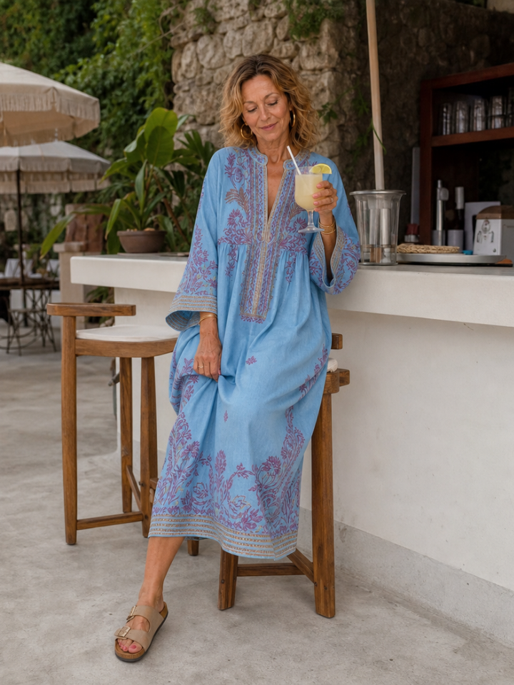 Brenda | Embroidered Three Quarter Sleeve Midi Dress