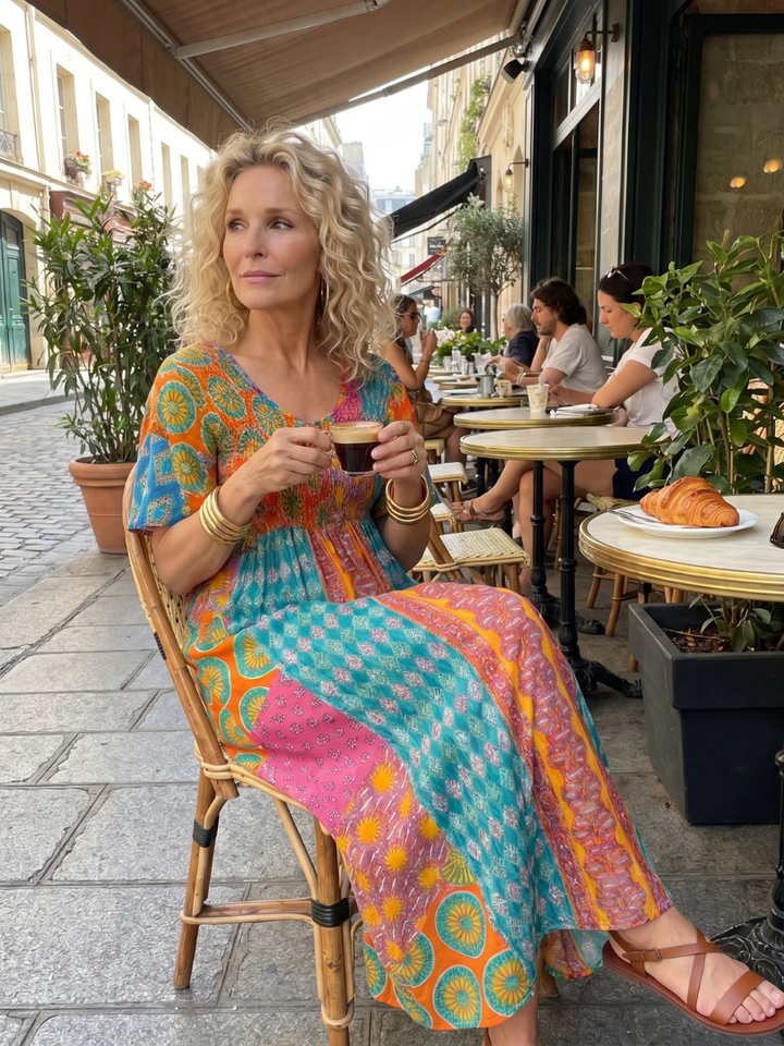 Isia | Mixed Print Short Sleeve Midi Dress