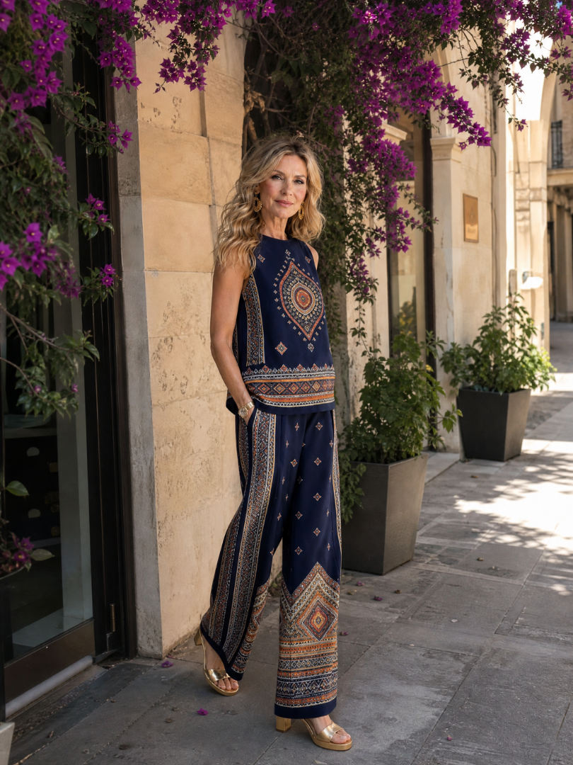 Paige | Printed Sleeveless Top And Wide Leg Pants Set