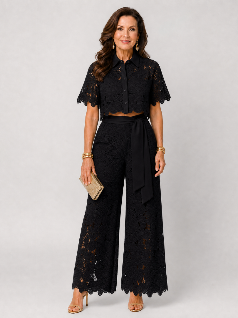 Zelmira | Lace Button Front Two Piece Pant Set