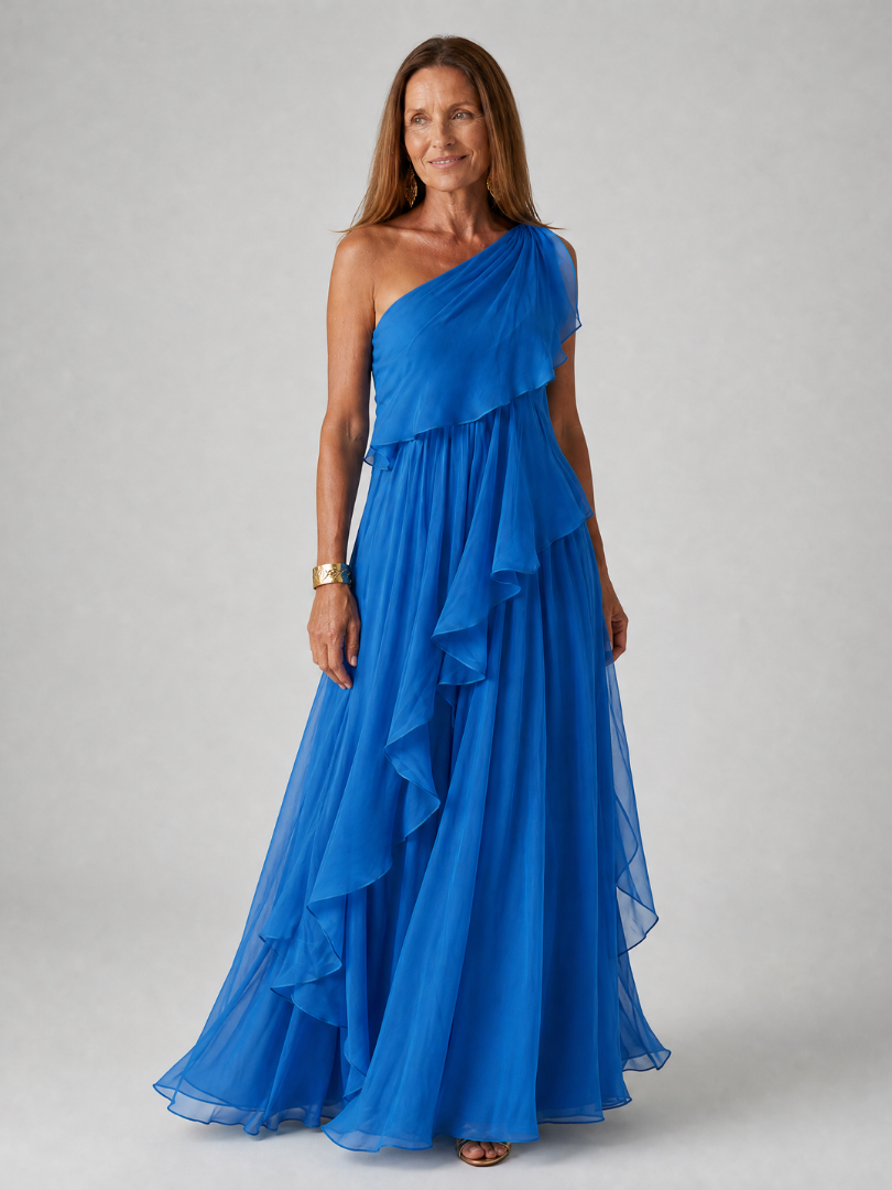 Evadora | One Shoulder Ruffle Maxi Dress