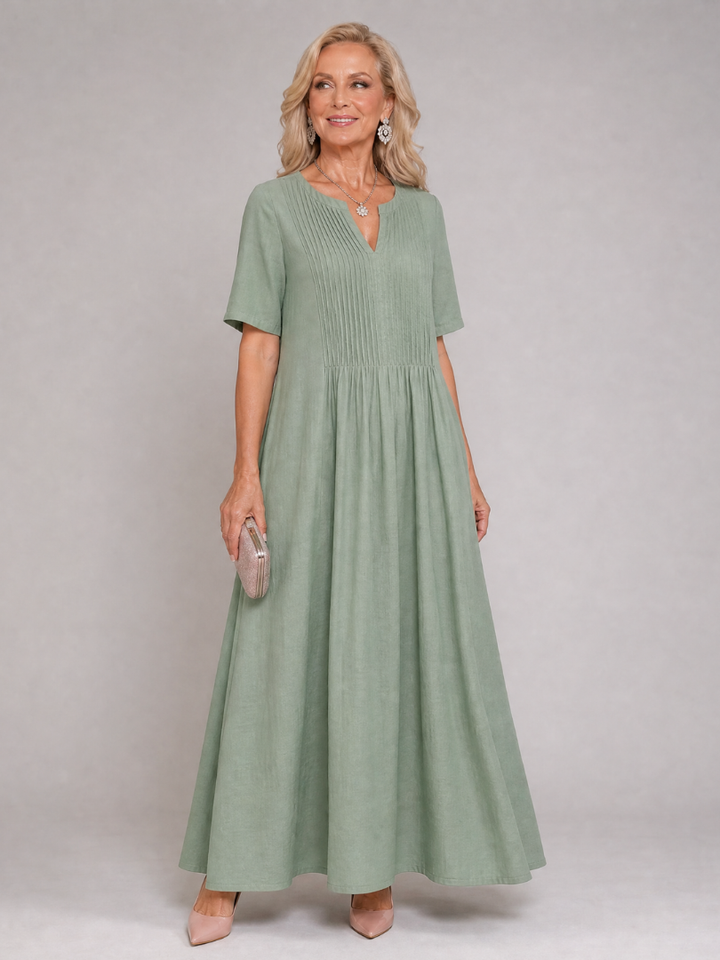 Vuma | Pleated V Neck Midi Dress