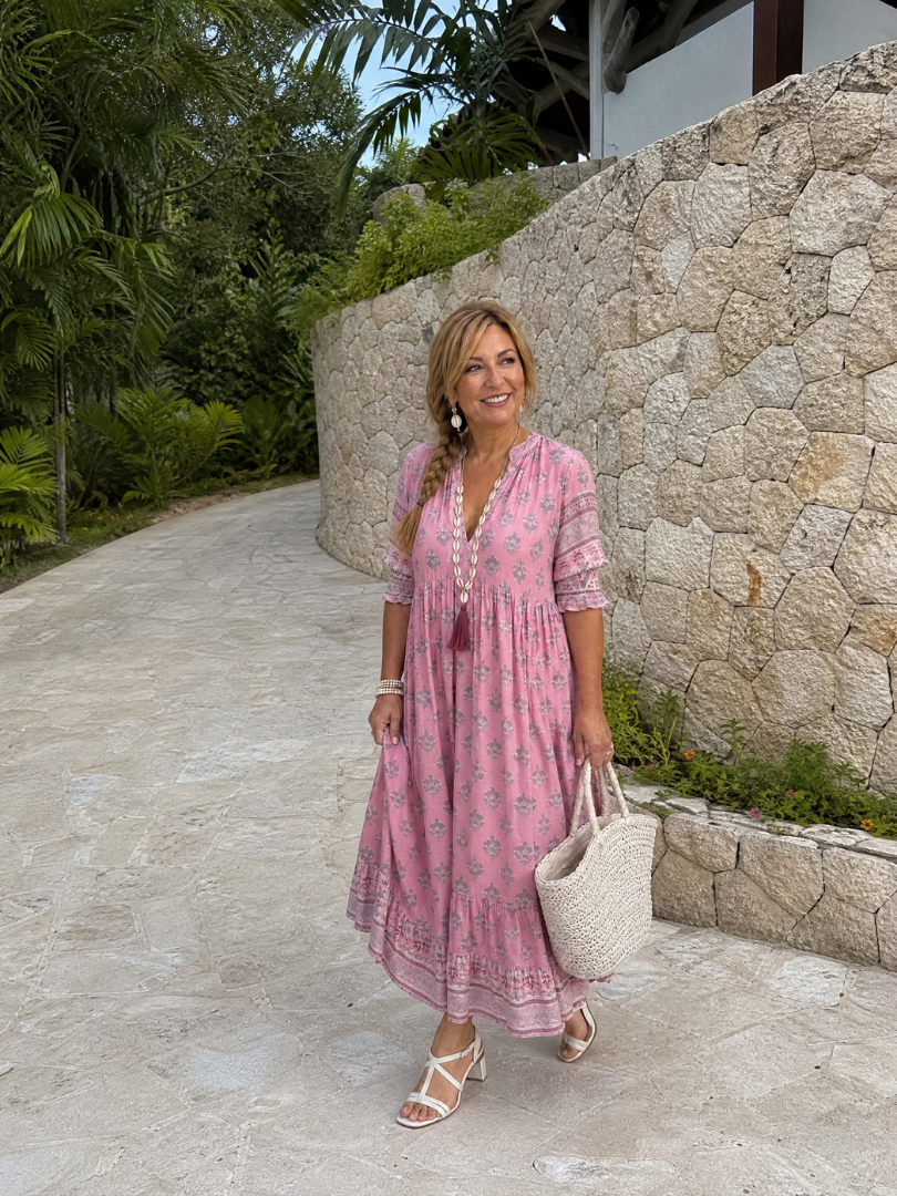 Youma | Printed V Neck Tiered Midi Dress