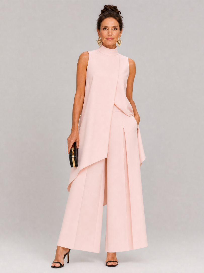Cozima | Sleeveless Mock Neck Draped Jumpsuit