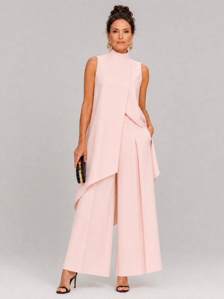 Cozima | Sleeveless Mock Neck Draped Jumpsuit