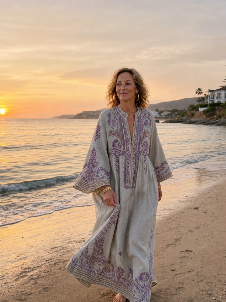 Brenda | Embroidered Three Quarter Sleeve Midi Dress