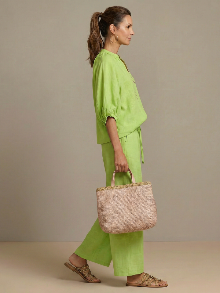 Natalia | Zip Front Blouson Top Wide Leg Set