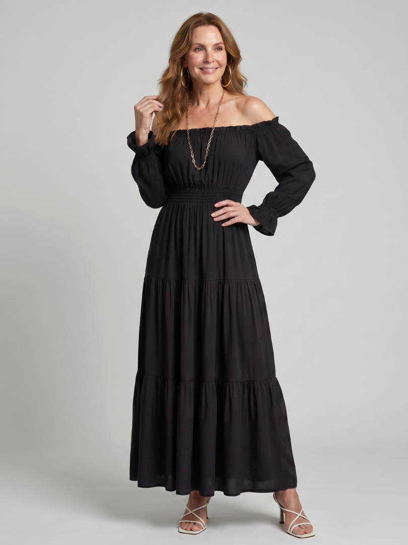 Anora | Off Shoulder Side Slit Midi Dress