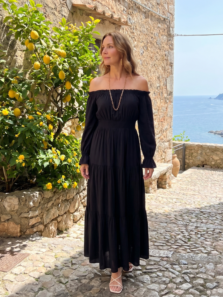 Anora | Off Shoulder Side Slit Midi Dress