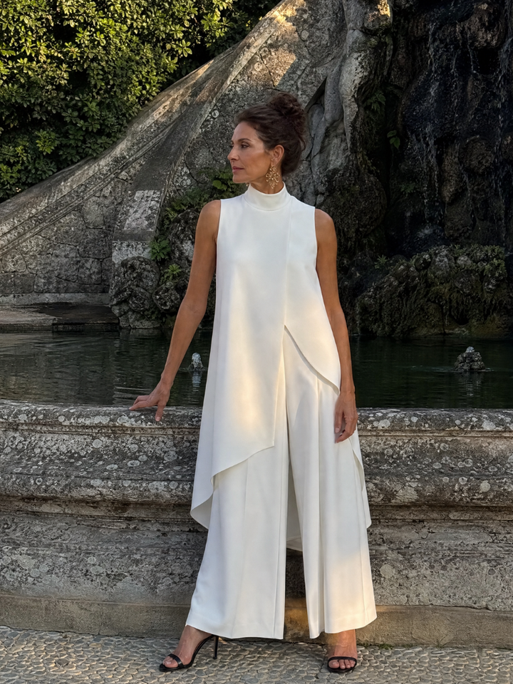Cozima | Sleeveless Mock Neck Draped Jumpsuit