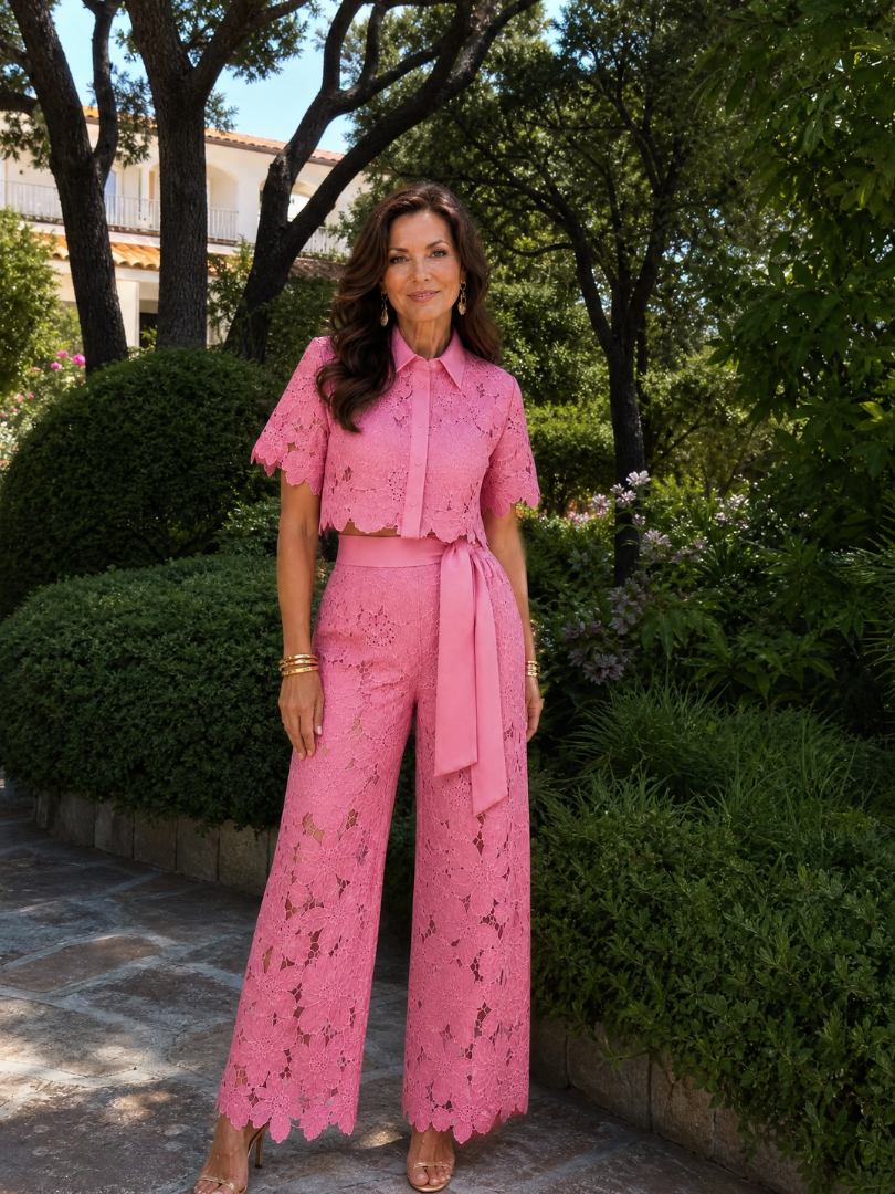 Zelmira | Lace Button Front Two Piece Pant Set