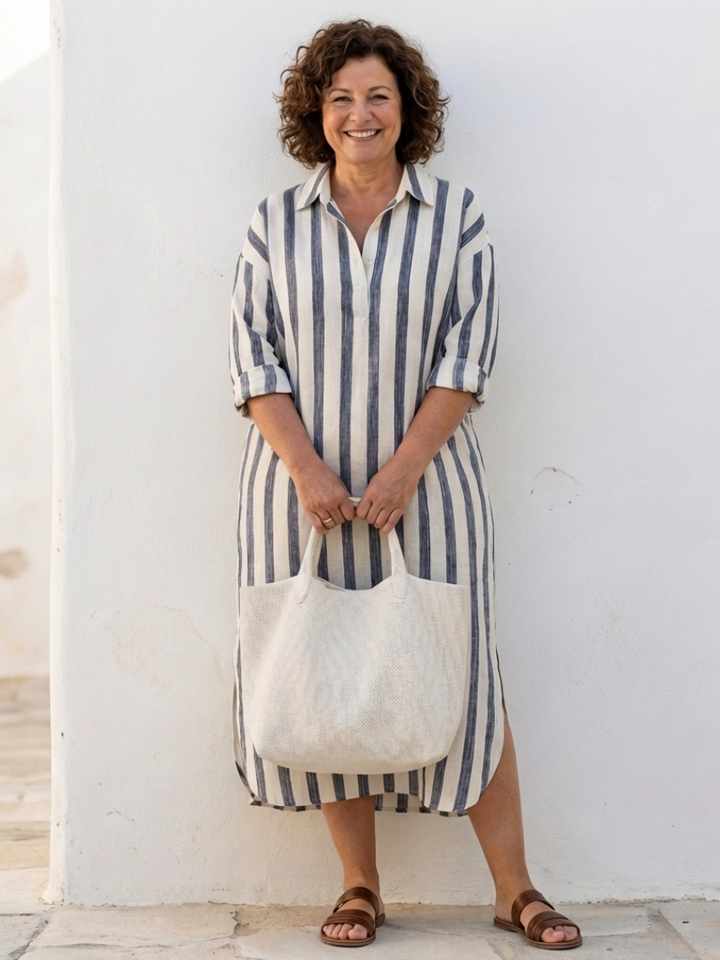 Naomi | Long Sleeve Striped Midi Shirt Dress