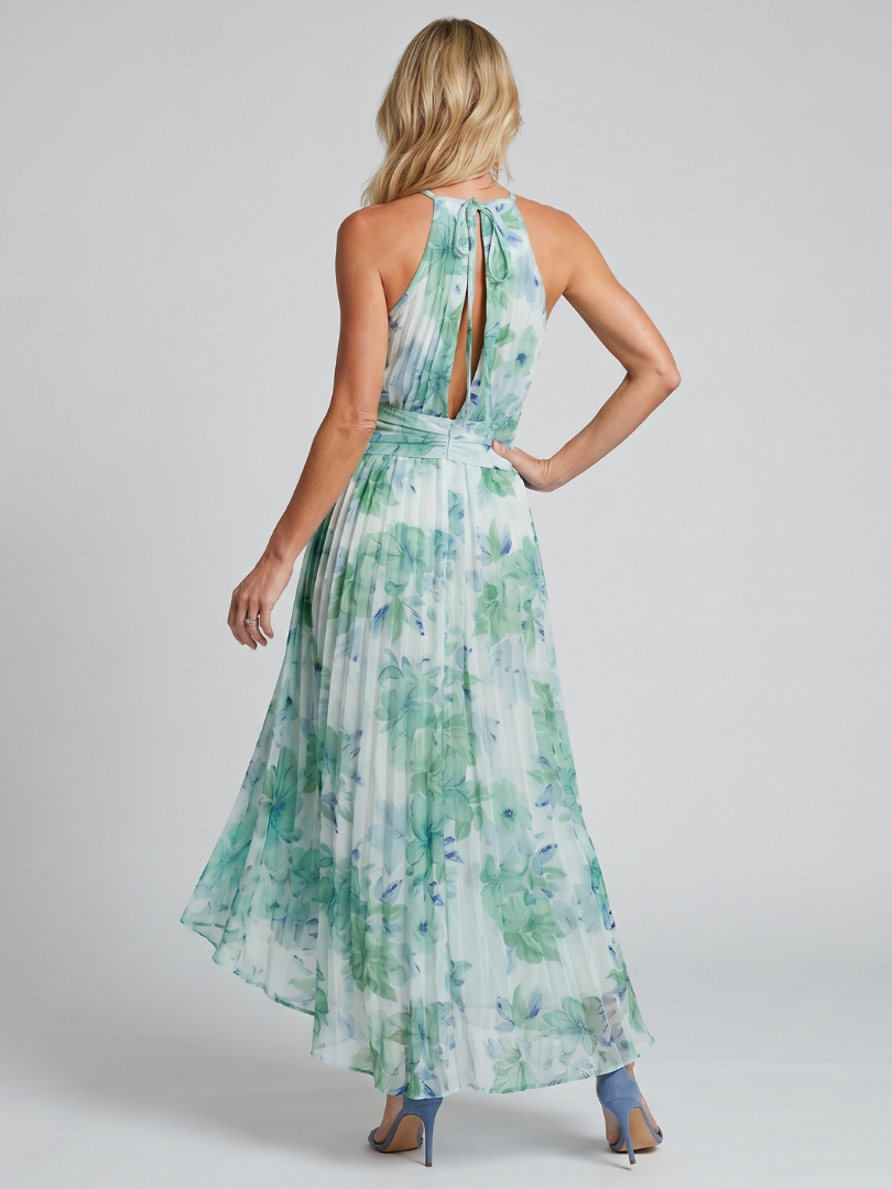 Portia | Pleated Halter Soft Floral Pattern Midi Dress Julia & Anne Dress Co. Portia | Pleated Halter Soft Floral Pattern Midi Dress Julia & Anne Dress Co.
