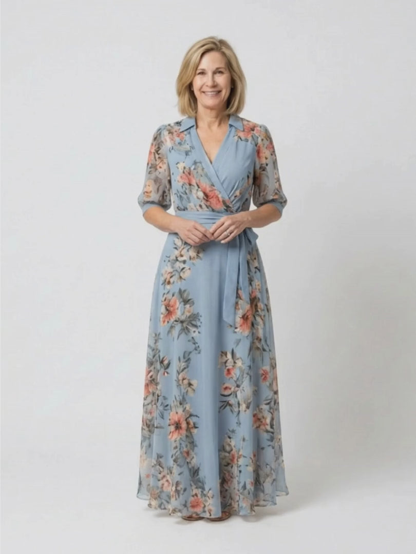 Elowen | Floral Wrap V Neck Maxi Dress