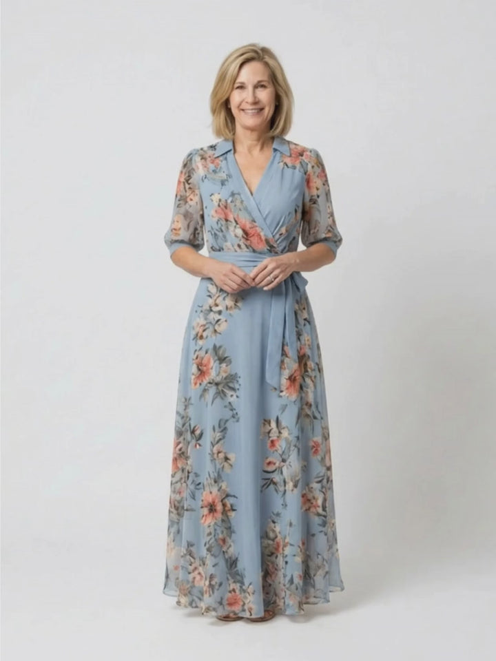 Elowen | Floral Wrap V Neck Maxi Dress